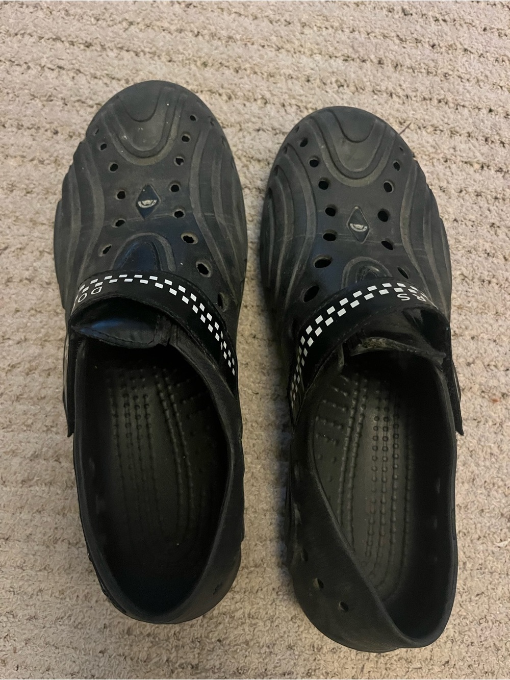 Black Slip-On Water Sandals with Adjustable Checker Strap size 9/10